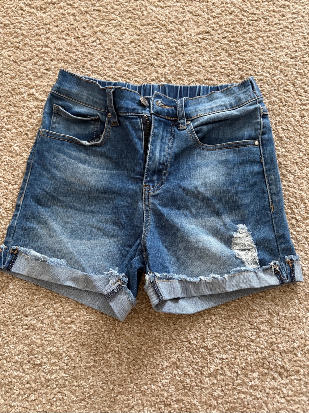 Grace & Lace Distressed Mid-Blue Denim Shorts